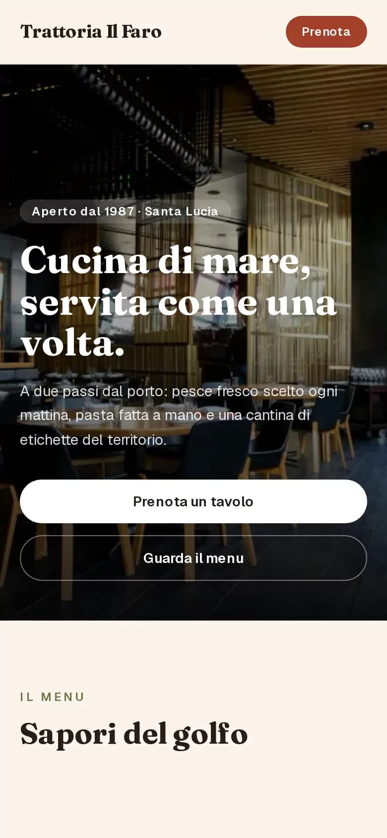 Il sito di Trattoria Il Faro su smartphone